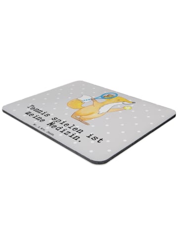 Mr. & Mrs. Panda Maus-Pad Fuchs Tennis spielen mit Spruch in Grau Pastell