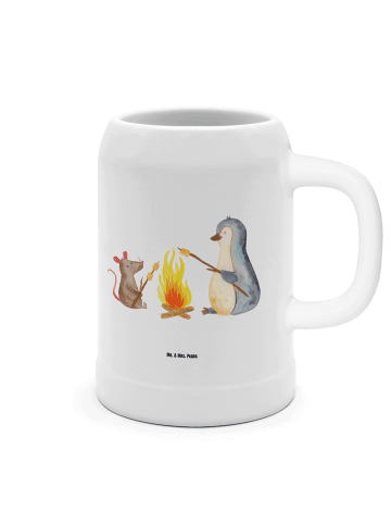 Mr. & Mrs. Panda Bierkrug Pinguin Lagerfeuer ohne Spruch in Weiß