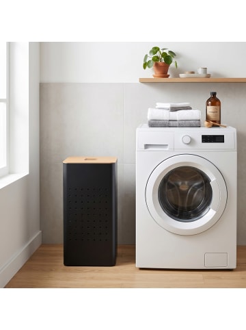 relaxdays Wäschekorb in Schwarz/ Natur - 55 l