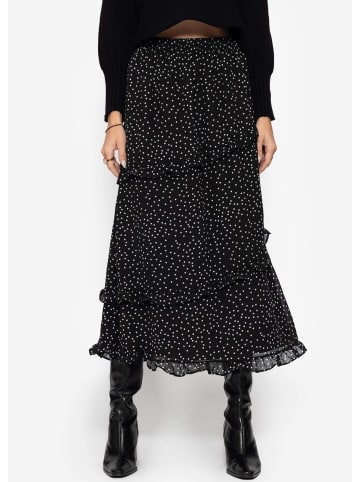 SASSYCLASSY Gepunkteter langer Chiffon Rock mit Rüschen in Schwarz