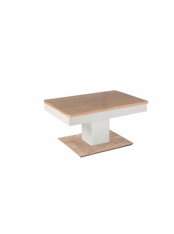 58 aufm Kessel COUCHTISCH höhenverstellbar Cin 90x44x60 Furnier Weiß/Wildeiche Bianco