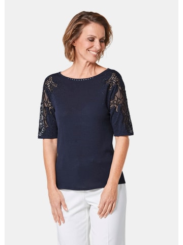 GOLDNER Pullover Pullover mit Spitzeneinsätzen und Glanzsteinchen in mitternachtsblau