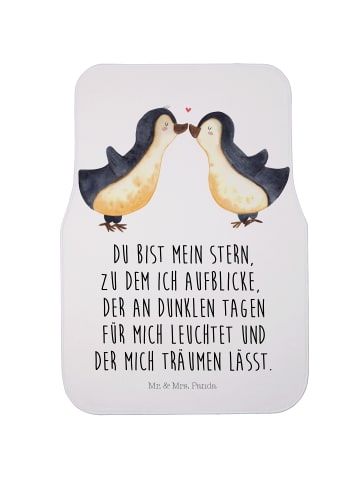 Mr. & Mrs. Panda Auto Teppich Pinguin Liebe mit Spruch in Weiß