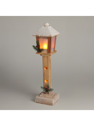 Home&Styling Collection Weihnachtliche Deko-Laterne aus Holz mit LED in Beige, 12 x 52 x 12 cm