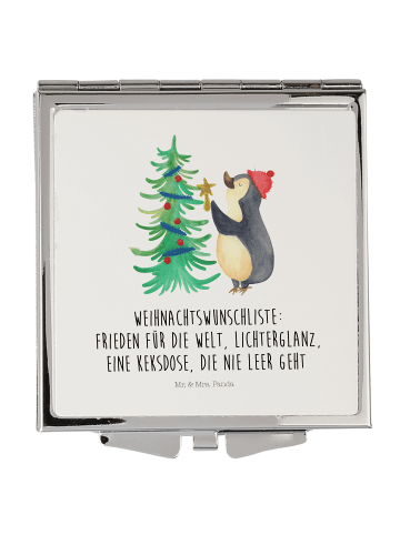 Mr. & Mrs. Panda Kosmetikspiegel Pinguin Weihnachtsbaum mit Spruch in Weiß