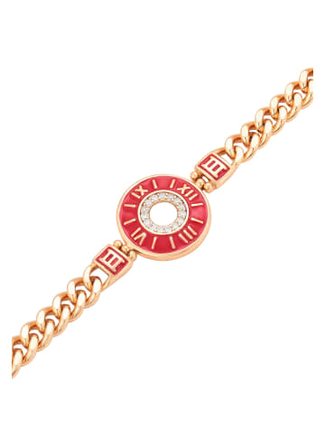 faina Women Curb Chain Link Bracelet With Rhinestones in Rose Gold Red