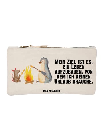 Mr. & Mrs. Panda Schminktasche Pinguin Lagerfeuer mit Spruch in Weiß