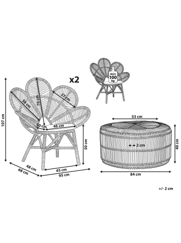 Beliani 3-tlg Bistro Set FLORENTINE / LIMNI in Naturfarben/Beige/Beige
