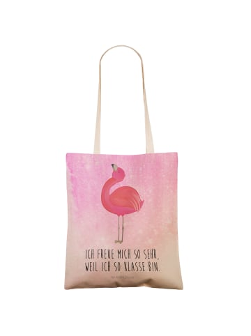 Mr. & Mrs. Panda Tasche Flamingo Stolz mit Spruch in Aquarell Pink