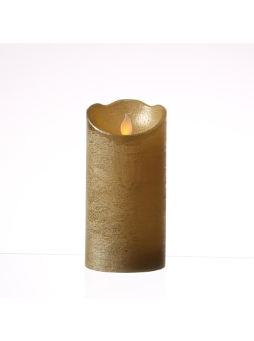 MARELIDA LED Kerze Twinkle Echtwachs bewegte Flamme D: 7,5cm H: 15cm in gold