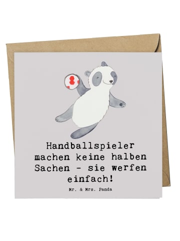 Mr. & Mrs. Panda Glückwunschkarte Handball Wurf mit Spruch in Grau Pastell