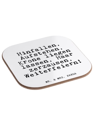 Mr. & Mrs. Panda Untersetzer Glas Hinfallen, Aufstehen, Krone li... in Weiß