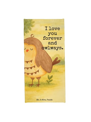 Mr. & Mrs. Panda Handtuch Eule Zufrieden Design mit Spruch in Weiß