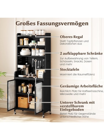 COSTWAY Küchenschrank mit Rollen 192cm in Schwarz