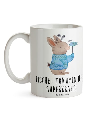 Mr. & Mrs. Panda Teetasse Fische Kraft mit Spruch in Weiß