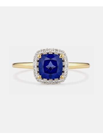 Diamant L'éternel Ring, mit synth. Saphir, 375 Gelbgold