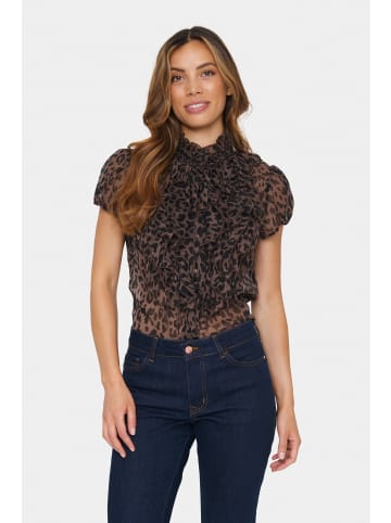 SAINT TROPEZ Langarm - Hemd LiljaSZ Gerade Passform in Chocolate Brown Leopard