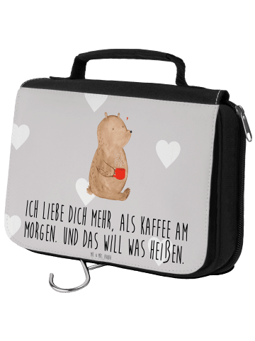 Mr. & Mrs. Panda Kosmetiktasche Bär Morgenkaffee mit Spruch in Grau Pastell