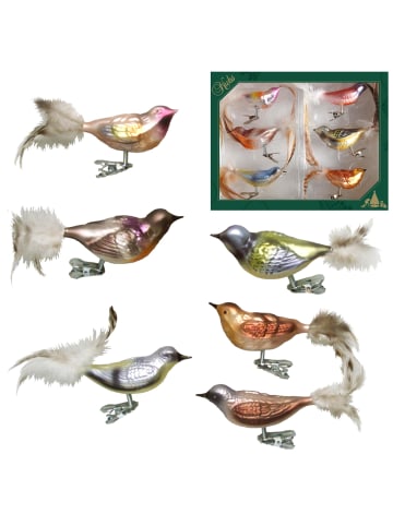 Krebs Glas Lauscha 6er-Set: Baumschmuck-Vögel in Bunt