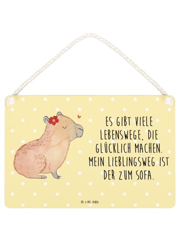 Mr. & Mrs. Panda Schild Capybara Blume mit Spruch in Gelb Pastell