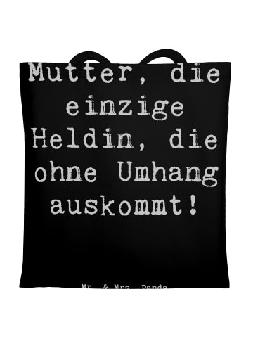 Mr. & Mrs. Panda Jutebeutel Spruch Heldin Mutter mit Spruch in Schwarz