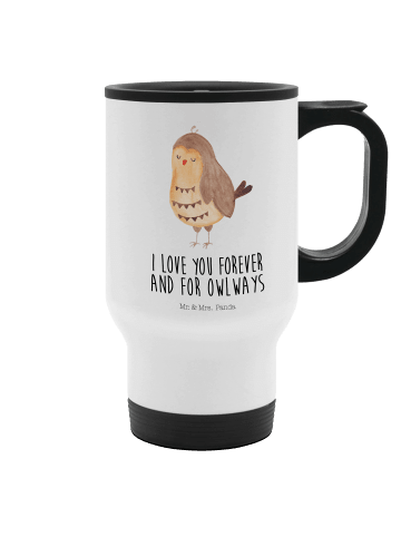 Mr. & Mrs. Panda thermosbecher Eule Zufrieden mit Spruch in Weiß