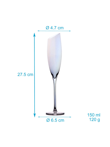 Intirilife Champagner Glas Set 150 ml Sekt Prosecco Gläser in 6x mit Regenbogen Schimmer