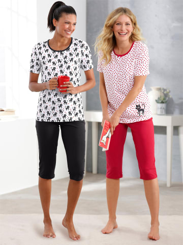 WITT WEIDEN Capri-Schlafanzüge in weiß-schwarz-bedruckt + weiß-rot-bedruckt