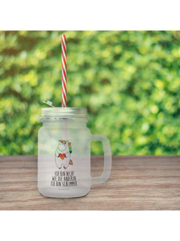 Mr. & Mrs. Panda Trinkglas Mason Jar Einhorn Herz mit Spruch in Transparent