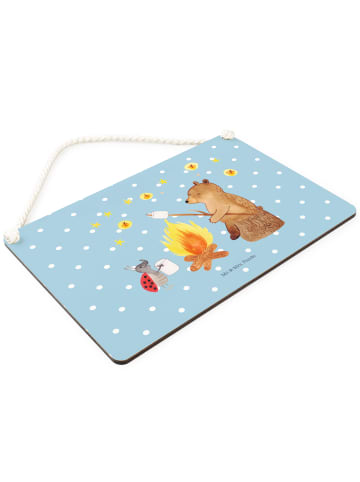 Mr. & Mrs. Panda holzbild Bär & Marienkäfer Lagerfeuer ohne Spruch in Blau Pastell