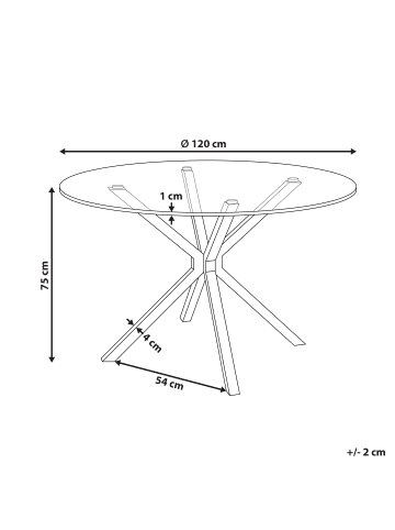 Beliani Esszimmertisch MESTON in Schwarz/Transparent - (W) 120 x (H) 75 x (L) 120 cm