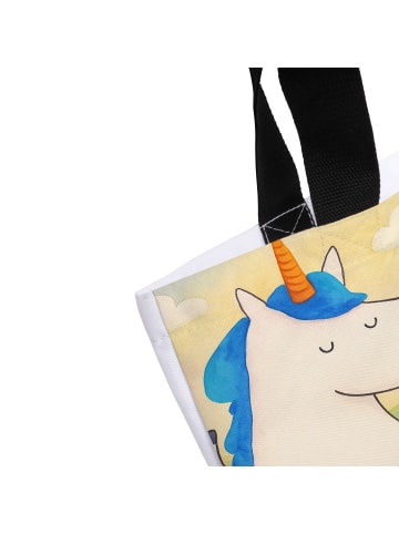 Mr. & Mrs. Panda Strandtasche Einhorn Mann Design mit Spruch in Weiß