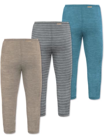 Normani Outdoor Sports 3er Pack Baby Merino Unterhose mit Füßen in Blau/Grau/Beige
