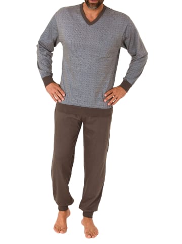 NORMANN langarm Schlafanzug Bündchen Pyjama - 77968 in dunkelgrau