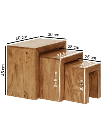 FineBuy Beistelltisch in Braun / Akazie / 30x45x50
