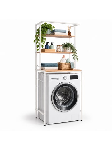 relaxdays Waschmaschinenschrank in Natur/ Weiß - (B)66 x (H)161 x (T)40 cm
