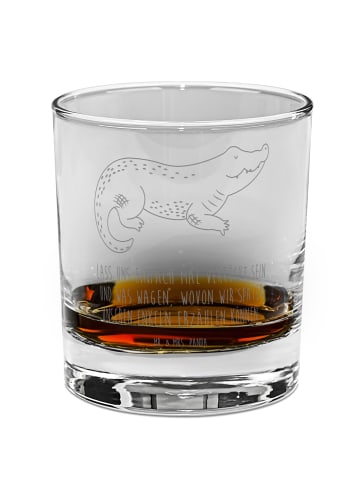 Mr. & Mrs. Panda Whiskey Glas Krokodil mit Spruch in Transparent