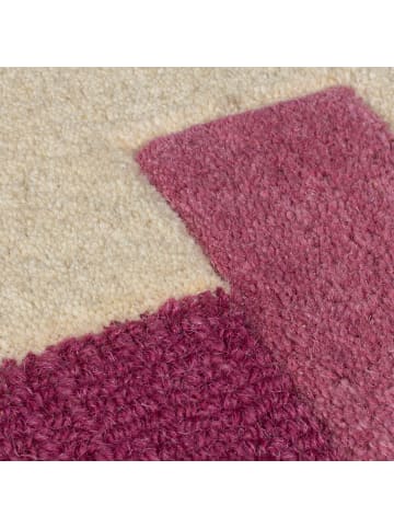 KADIMA DESIGN Wollteppich Geometrisch, Rahmen, Wohnzimmer schmutzabweisend in Rosa-Gelb