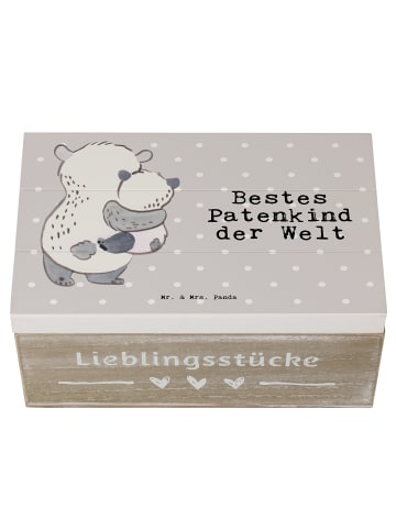 Mr. & Mrs. Panda Holzkiste Panda Bestes Patenkind der Welt mit S... in Grau Pastell