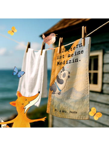 Mr. & Mrs. Panda Gästehandtücher Panda Klettern Design mit Spruch in Weiß