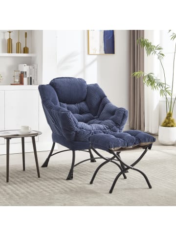 ABRIHOME Loungesessel in Marineblau mit Ottomane Armlehnen und Seitentasche