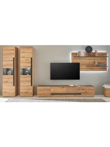 Furn.Design Wohnwand in Eiche, grau, Wohnkombination Set 4-teilig mit XL-TV-Schrank 400 cm