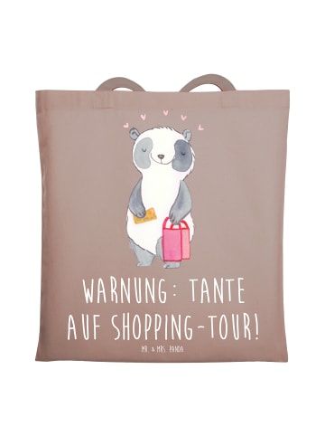 Mr. & Mrs. Panda Shopping Tasche Tante Shopping mit Spruch in Braun Pastell