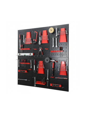 relaxdays 6 x Werkzeugwand mit 58-tlg. Zubehör in Schwarz/ Rot - (B)40 x (H)60 x (T)2 cm