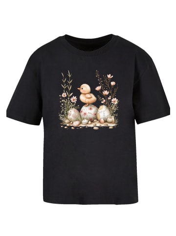F4NT4STIC Tee Ostern Küken Ei Blumen in schwarz