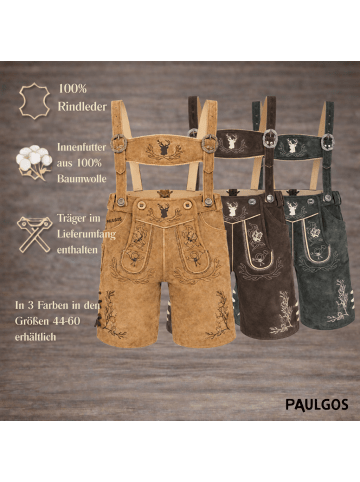 PAULGOS Lederhose Kurz Echtleder HK3 in Hellbraun