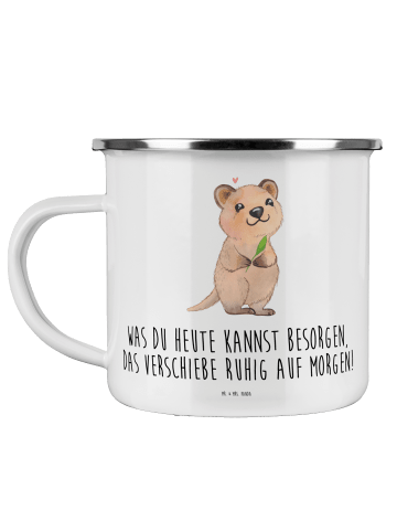 Mr. & Mrs. Panda Camping Emaille Tasse Quokka Happy mit Spruch in Weiß
