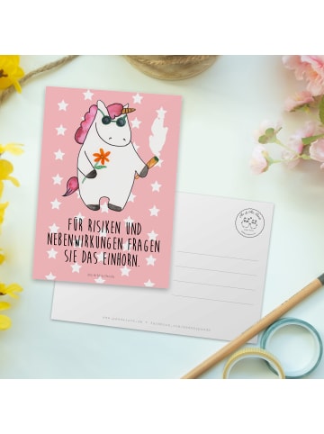 Mr. & Mrs. Panda Postkarte Einhorn Woodstock mit Spruch in Rot Pastell