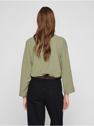 Vila Crepe Struktur Design Bluse V-Ausschnitt Top 3/4 Arm in Grün