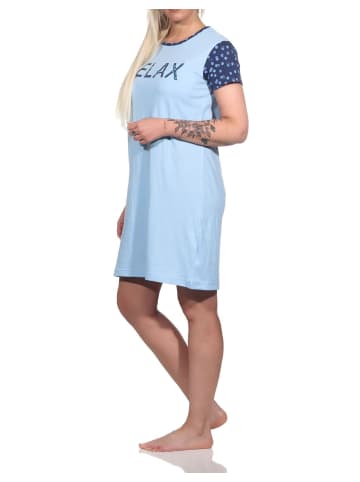 NORMANN Kurzarm Nachthemd Casual Look - 74893 in hellblau